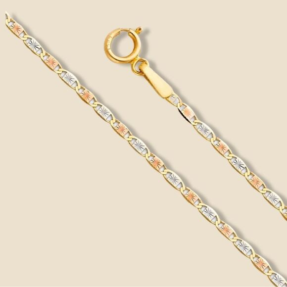 14k Solid Gold Tri-Color Chain Necklace | Birthday Gift | Timeless Chain | 20” - Picture 4 of 4